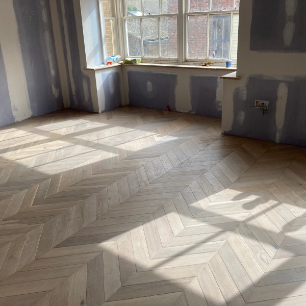 Engineered Chevron Pre finished Parquet Installation