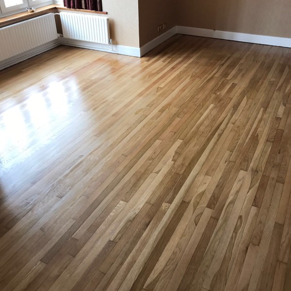 Solid Oak Strip Flooring After Sanding and Sealing With Lacquer