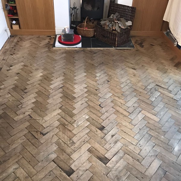 Pine Herringbone Parquet Before Sanding and Sealing