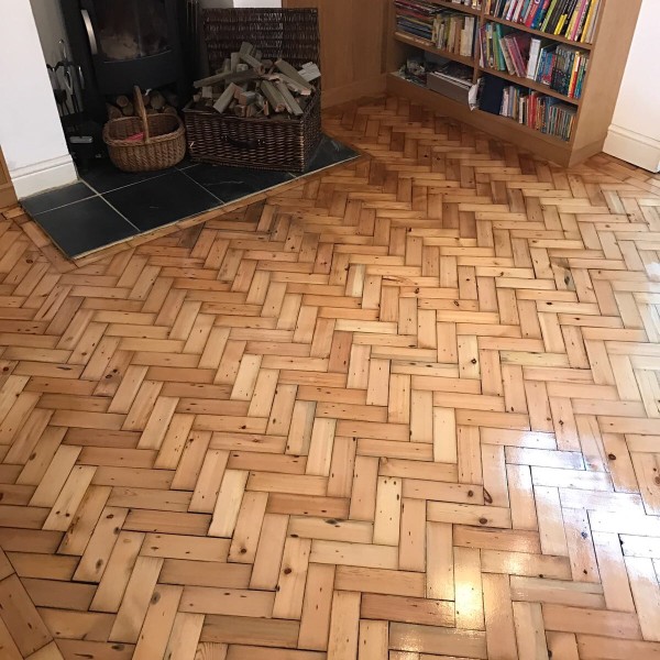 Pine Herringbone Parquet Flooring After   Sanding and Sealing