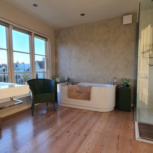 Pine Flooring sanded and sealed in bathroom