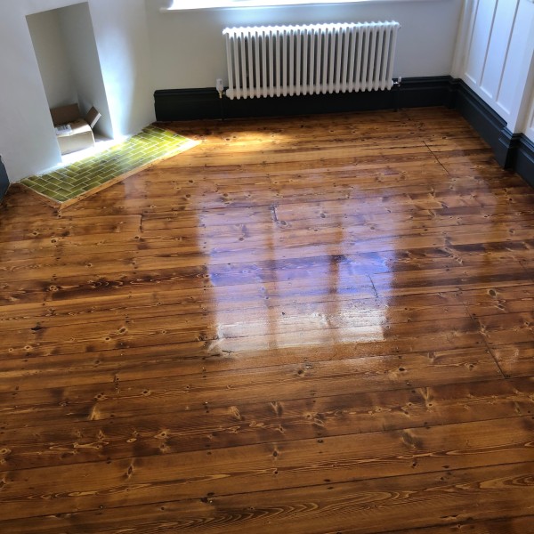Pine boards sanded stained lacquered