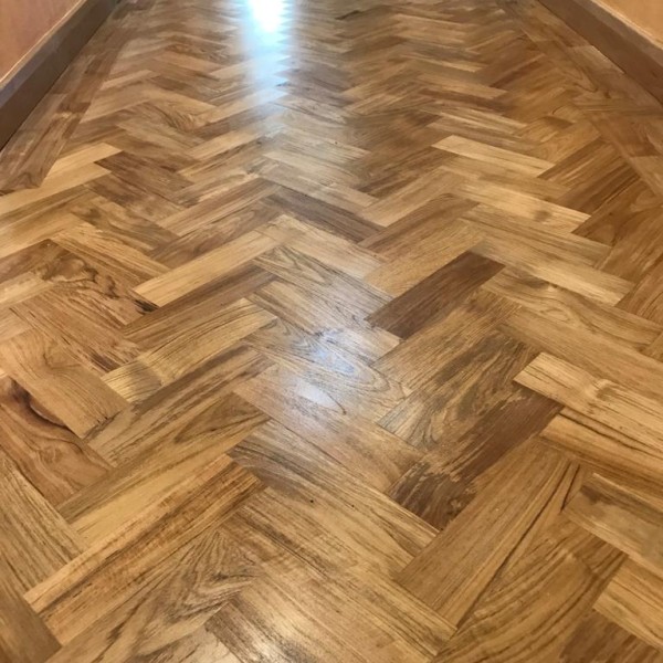Teak Parquet Installation with 2 strip soldier course