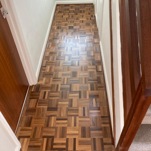 Teak mosaic Fingerblock sanded and lacquered